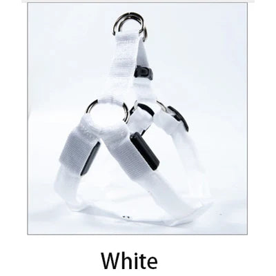 White dog harness on a light gray background with 'White' text below.