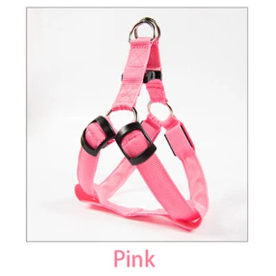 Pink dog harness on a white background with 'Pink' text below.