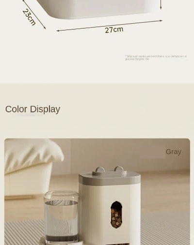 Gray bird feeder with dimensions and color display on a neutral background