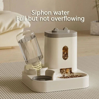 Pet feeder with siphon water system on a neutral background