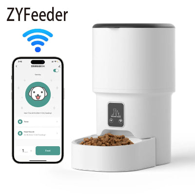 ZYFeeder pet feeder with smartphone app on a white background