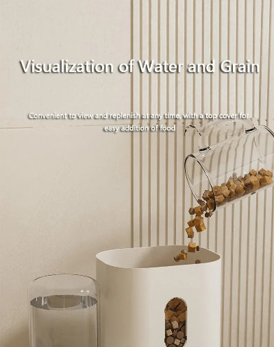White container with a top cover for visualizing water and grain, on a neutral background.