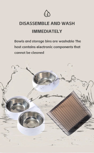 Stainless steel bowls and a filter on a light background with water droplets.