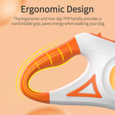 Ergonomic handle with text on an orange background