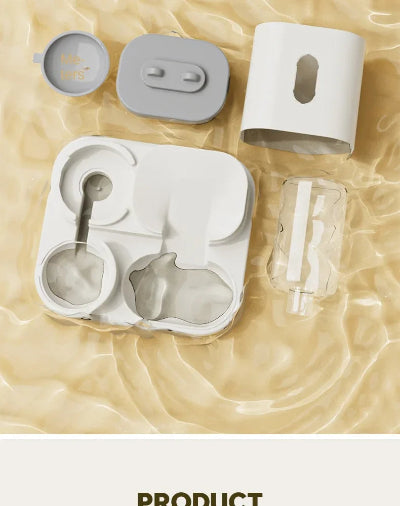 Set of dental impression trays and tools on a beige background