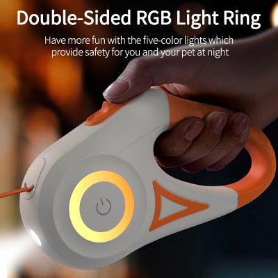 Double-sided RGB light ring held by a hand with text about safety and fun.