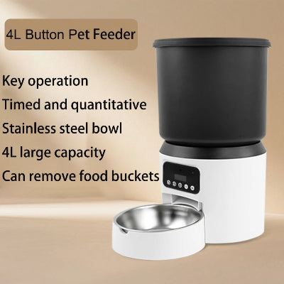 4L Button Pet Feeder with stainless steel bowl on a beige background